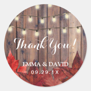 Autumn Leaves & String Lights Rustic Fall Wedding Classic Round Sticker