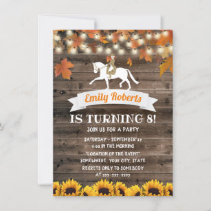 Autumn Leaves Sunflower Barn Wood Horse Birthday Invitation