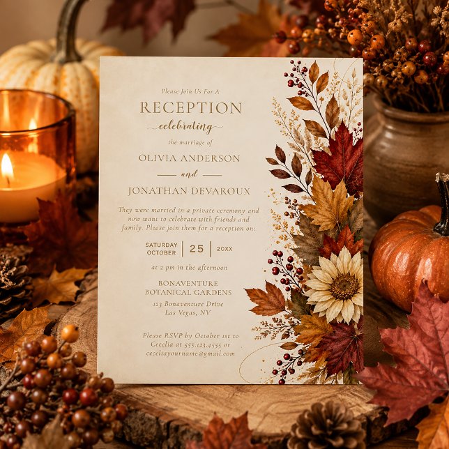Autumn Leaves Sunflower Reception Only Wedding | Invitation (Creator Uploaded)