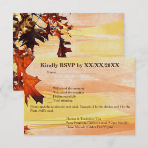 Autumn Leaves Swirl Colour Wedding RSVP Menu Card