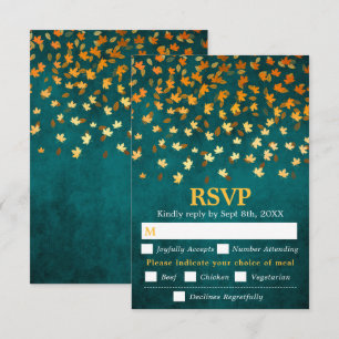 Autumn Leaves Teal Grunge Wedding Meal Choice RSVP Card