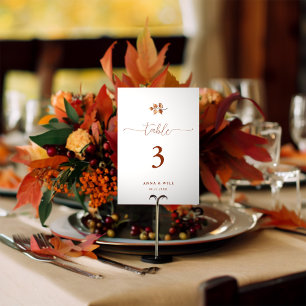 Autumn Leaves Terracotta Elegant Classic Wedding Table Number