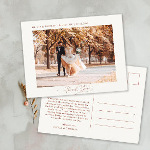 Autumn Leaves Terracotta Wedding Photo Thank You Postcard