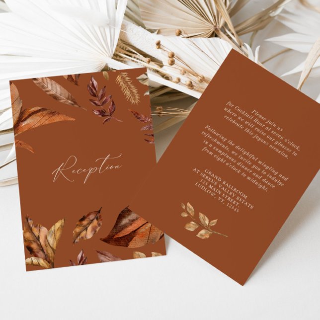 Autumn Leaves Terracotta Wedding Reception Enclosure Card (Creator Uploaded)