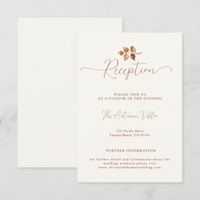 Autumn Leaves Terracotta Wedding Reception Insert (Front/Back)