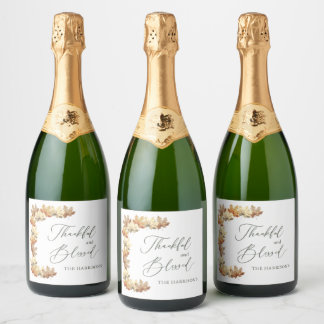 Autumn Leaves, Thankful and Blessed Sparkling Wine Label
