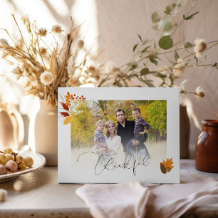 Autumn Leaves Thankful Holiday Family Photo Card