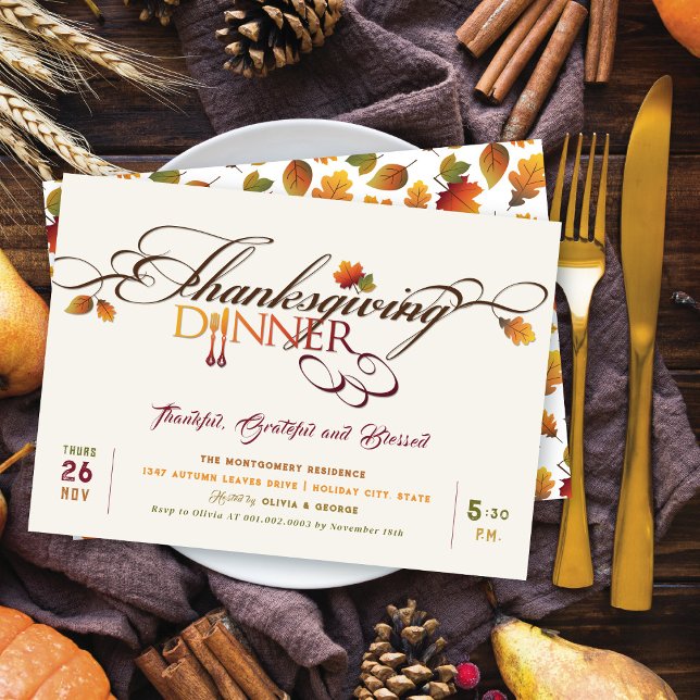 Autumn Leaves Thanksgiving Dinner Feast Party Invitation (Creator Uploaded)