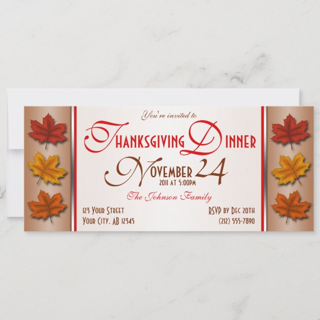Autumn Leaves Thanksgiving Dinner Invitations (Front)