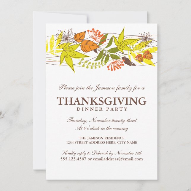 Autumn Leaves Thanksgiving Dinner Invite (Front)