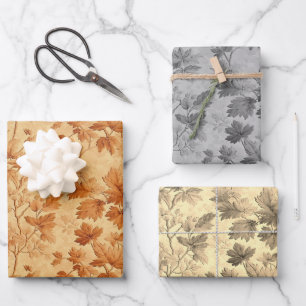 Autumn leaves themed modern Toile de Jouy pattern Wrapping Paper Sheet