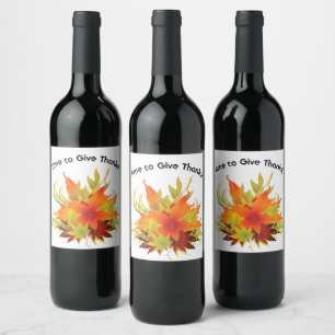 Autumn Leaves Time to Give Thanks Wine Label