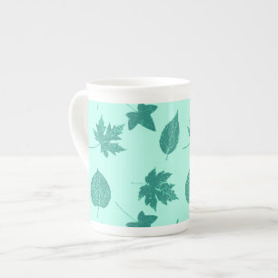 Autumn leaves - turquoise and aqua bone china mug