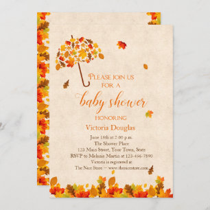Autumn Leaves Umbrella Baby Shower Invitation