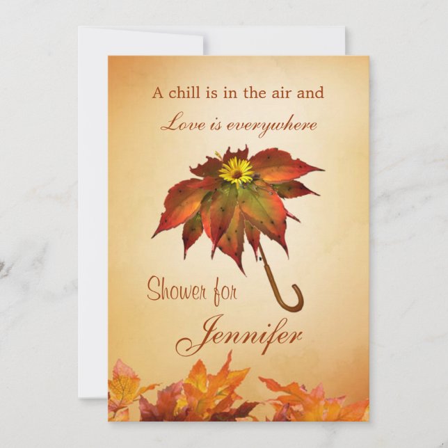 Autumn leaves umbrella Bridal Shower Invite (Front)