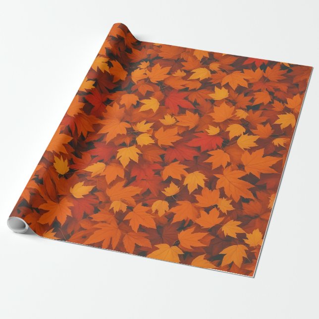 Autumn Leaves Vibrant Fall Color Wrapping Paper (Unrolled)