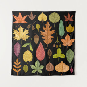 Autumn leaves vintage set isolated on black backgr tapestry