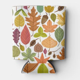 Autumn leaves: vintage white background. can cooler