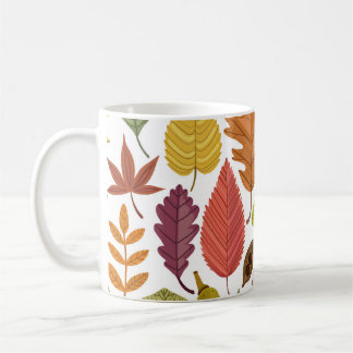 Autumn leaves: vintage white background. coffee mug