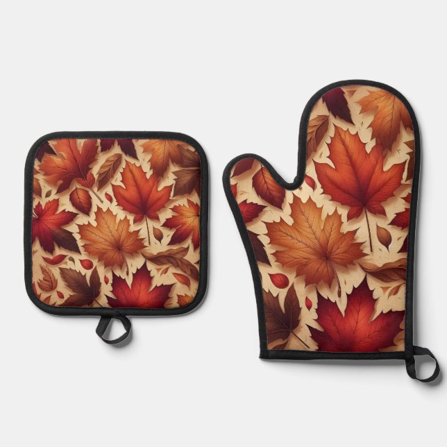 Autumn Leaves Wall Art Oven Mitt & Pot Holder Set (Front)
