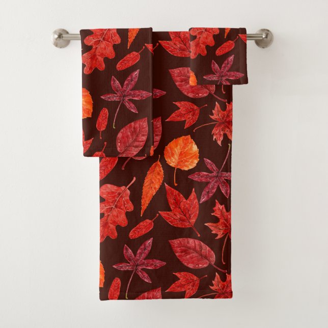 Autumn leaves watercolor bath towel set (Insitu)