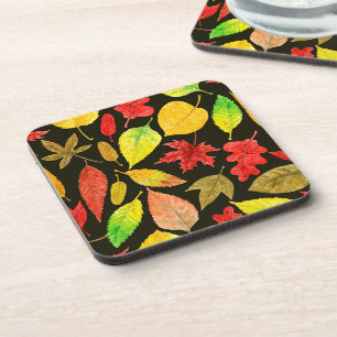 Autumn leaves watercolor dark coaster