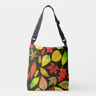 Autumn leaves watercolor dark crossbody bag