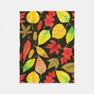 Autumn leaves watercolor dark fleece blanket