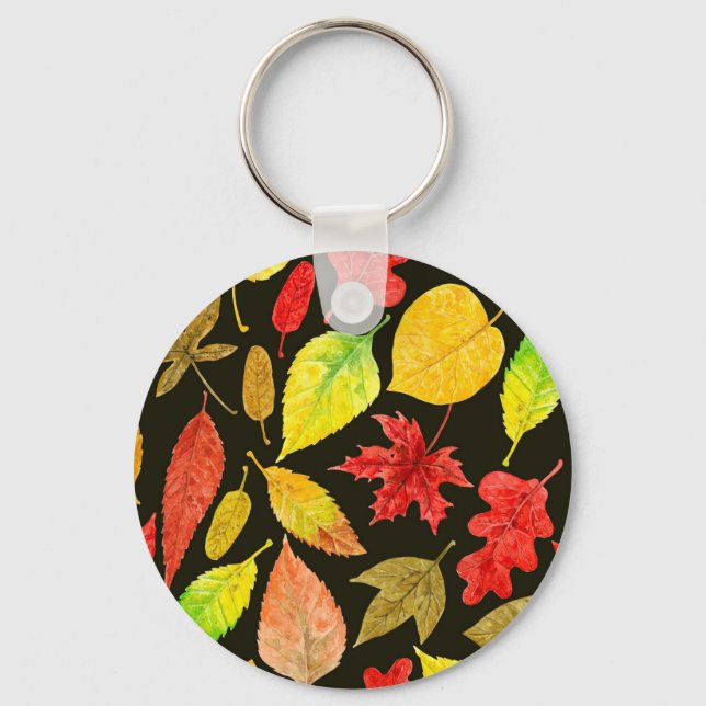 Autumn leaves watercolor dark key ring (Front)