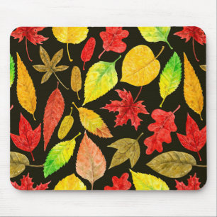 Autumn leaves watercolor dark mouse pad