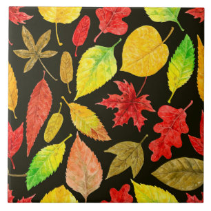 Autumn leaves watercolor dark tile