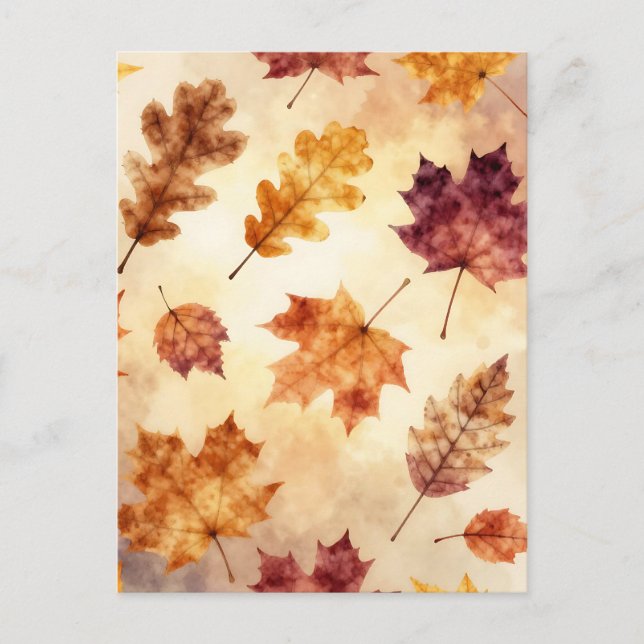 Autumn Leaves Watercolor Fall Pattern Postcard (Front)