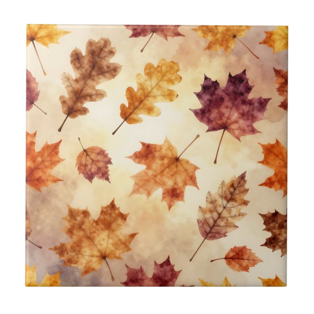 Autumn Leaves Watercolor Fall Pattern Tile (Front)