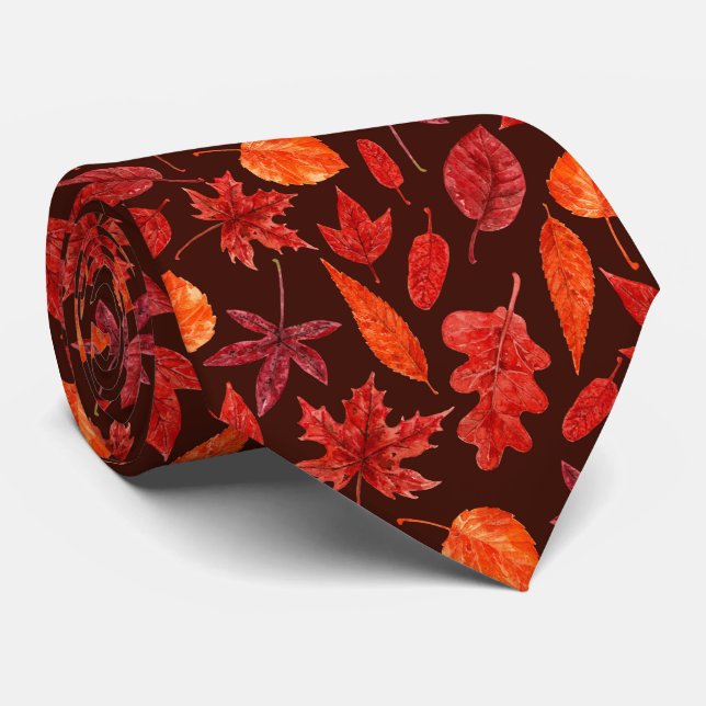 Autumn leaves watercolor neck tie (Rolled)