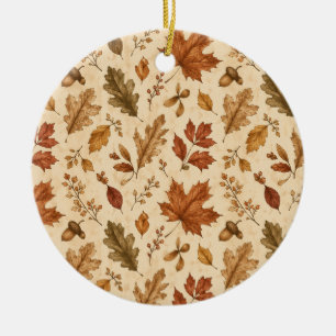 Autumn Leaves Watercolor Pattern Ceramic Tree Decoration