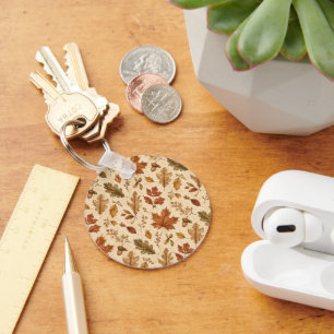 Autumn Leaves Watercolor Pattern Key Ring