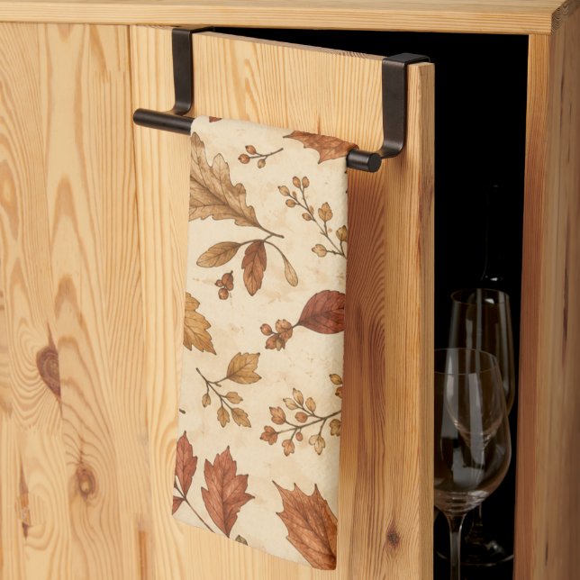 Autumn Leaves Watercolor Pattern  Tea Towel (Thirds Fold)