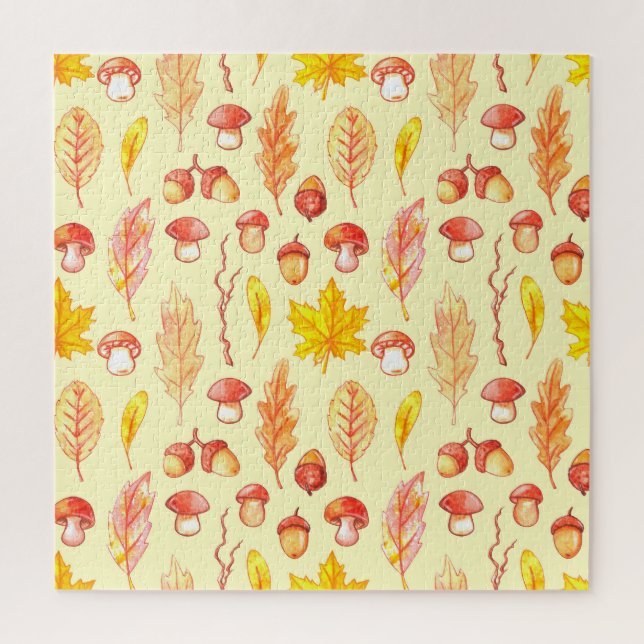 Autumn Leaves: Watercolor Retro Wallpaper Jigsaw Puzzle (Vertical)