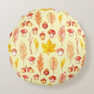 Autumn Leaves: Watercolor Retro Wallpaper Round Cushion