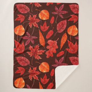 Autumn leaves watercolor sherpa blanket