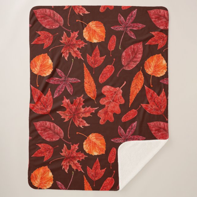 Autumn leaves watercolor sherpa blanket (Front)
