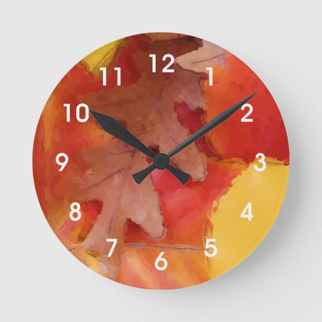 Autumn Leaves Watercolor Wall Clock (Front)