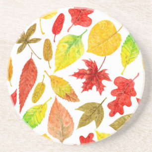 Autumn leaves watercolor white coaster
