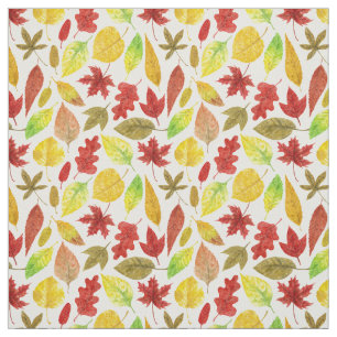 Autumn leaves watercolor white fabric