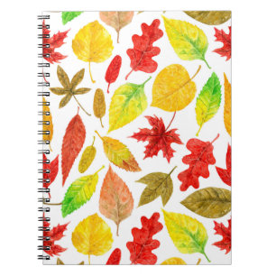 Autumn leaves watercolor white spiral notebook