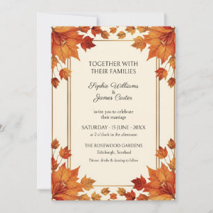 Autumn Leaves Watercolour Double Border Wedding Invitation