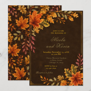 Autumn Leaves Wedding Brown Invitation