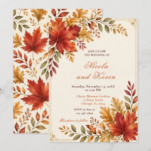 Autumn Leaves Wedding Cream Invitation