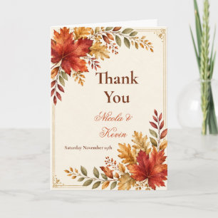 Autumn Leaves Wedding Cream Thank You Card