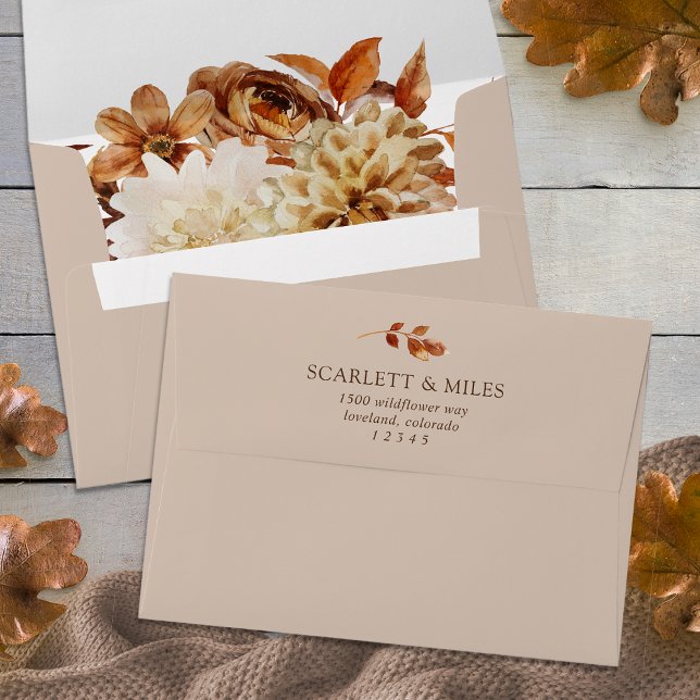 Autumn Leaves Wedding Envelope (Autumn Leaves Taupe Floral Wedding Envelope by Painted Paperie
)